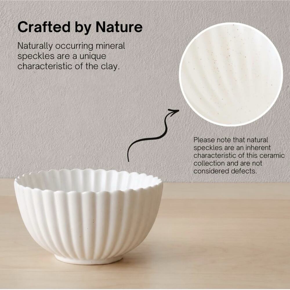 WENSHUO Daisy Bowls Set of 4 Nacre White Ceramic 5.5” Speckled Floral Ice Cream - Picture 3 of 12